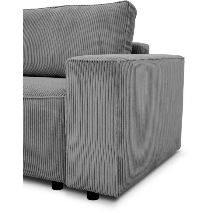 CanapÈ fixe 4 places - JOSH - Velours cotelÈ anthracite - 241 x 86 x 88 cm