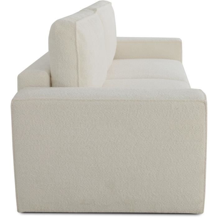 Canapé convertible 3 places - JOSH - Tissu bouclette Creme - Coffre de rangement - 239 x 86 x 85 cm