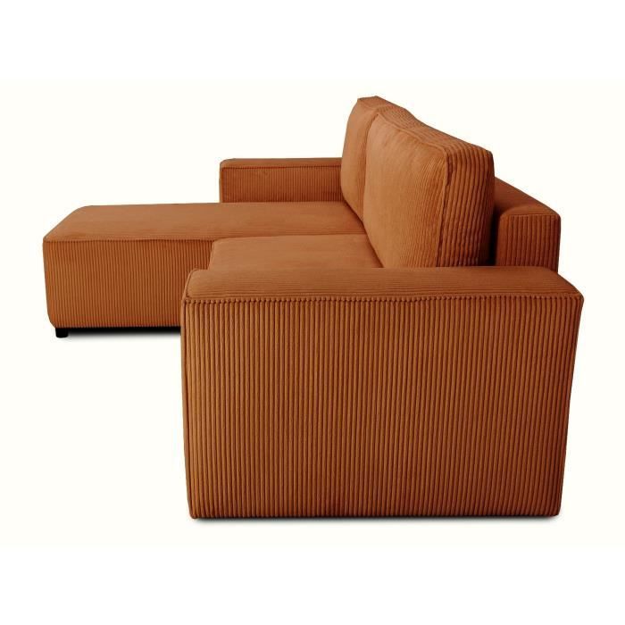 Canapé d'angle convertible réversible - 4 places - JOSH - Tissu velours cotelé - Terracotta - Coffre - 242 x 155 x 86 cm
