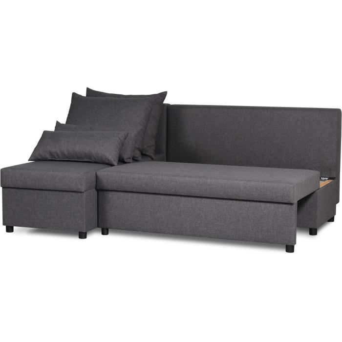 Canapé d'angle réversible – Tissu Gris – L 192 x P 143 x H 79 cm – JOSS - Fabriqué en Ukraine