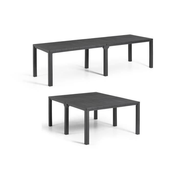 Table de jardin - Rectangulaire - Coloris : gris graphite - En résine - Modulable 3 en 1 - JULIE DOUBLE - Allibert by KETER