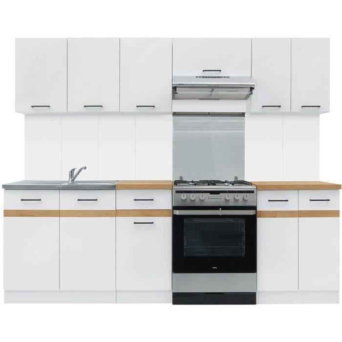 JUNONA Cuisine complete 240cm - 7 élements - Plan de travail inclus - Blanc brillant