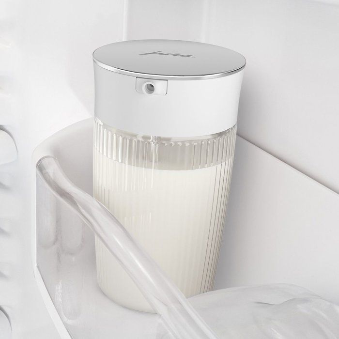 Carafe a lait - JURA - 0,5 L - 2 adaptateurs silicone - Capuchon pivotant inox poli - Verre