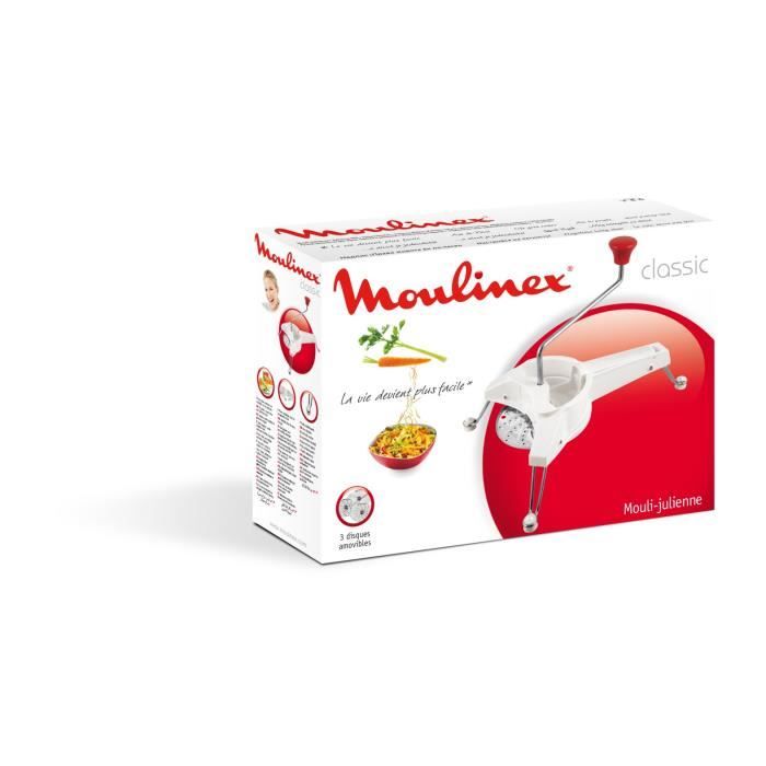 MOULINEX Classic Mouli-julienne, R‚pe, Emince, Pieds rabattables, Compatible lave-vaisselle, FabriquÈ en France, Blanc K1011014
