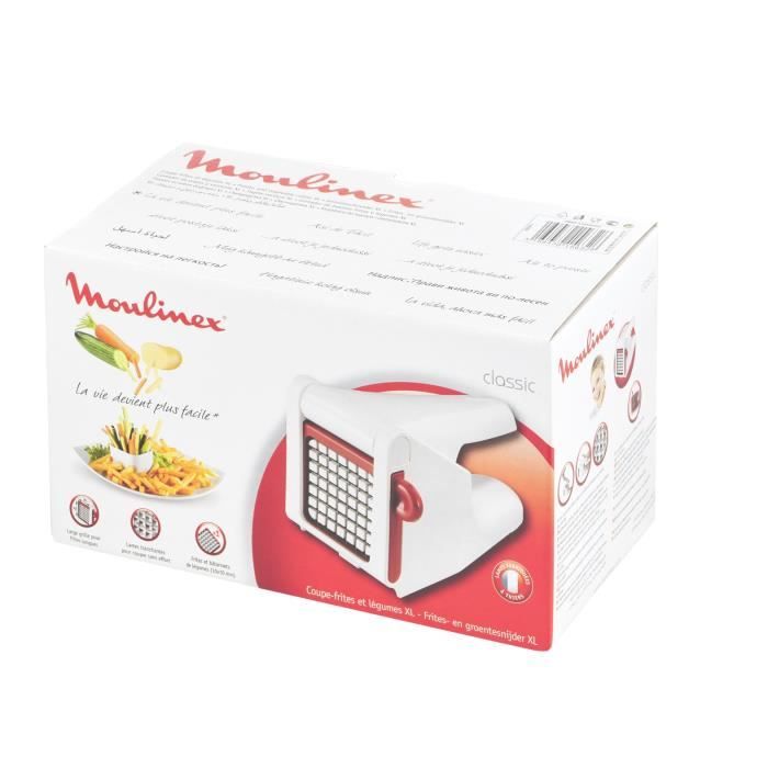 MOULINEX Coupe frites et lÈgumes manuel, Large grille 7x7 cm, Lames inox, Excellente prise en main, Robuste, Blanc/Rouge K1015414