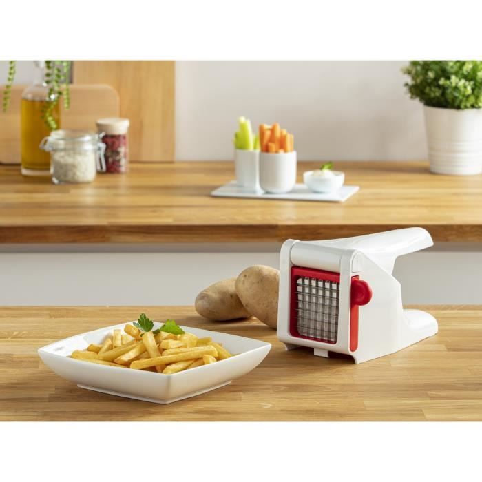 MOULINEX Coupe frites et lÈgumes manuel, Large grille 7x7 cm, Lames inox, Excellente prise en main, Robuste, Blanc/Rouge K1015414