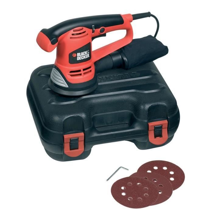Ponceuse excentrique filaire - BLACK+DECKER - KA191EK-QS - 480W - 125mm - 3 abrasifs + malette