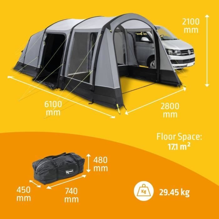 Auvent indÈpendant pour van - KAMPA - Touring Air TC RH - Tissu polycoton, grand espace de vie, porte moustiquaire, avancÈe gonflabl