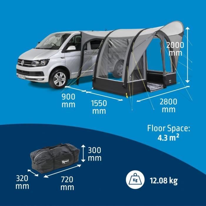 Auvent gonflable pour van - KAMPA - Sprint Air - MatÈriau Weathershield 68D, armature Kampa AIR, espace compact, entrÈe pluie