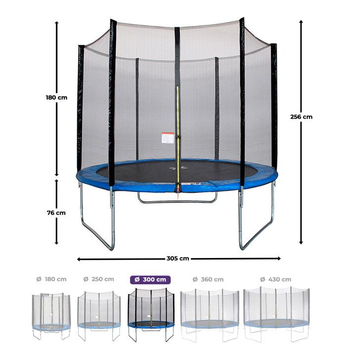 Trampoline Ř 300 cm Bleu MAXI ECO - KANGUI - Avec Filet, Echelle, Couverture de Protection