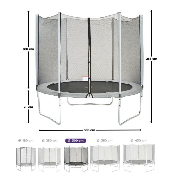 Trampoline Ř 300 cm Gris Maxi Eco - KANGUI - Filet, Echelle, Couverture de Protection