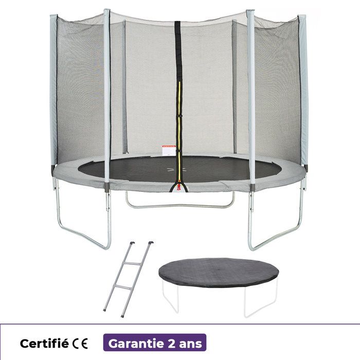 Trampoline Ř 300 cm Gris Maxi Eco - KANGUI - Filet, Echelle, Couverture de Protection