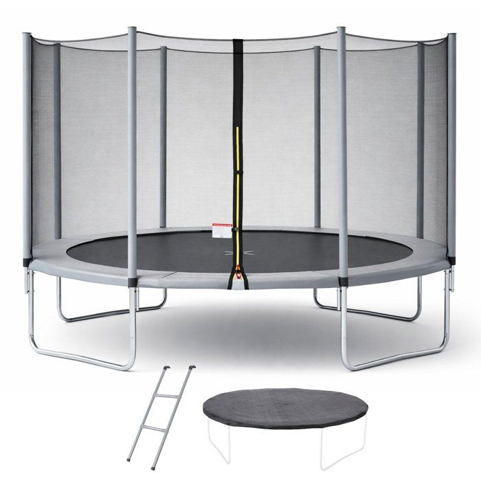 Trampoline KANGUI - GRIS Ř 426-430 cm – Enfant – Échelle & Bâche – Certification CE & NF EN 71–14