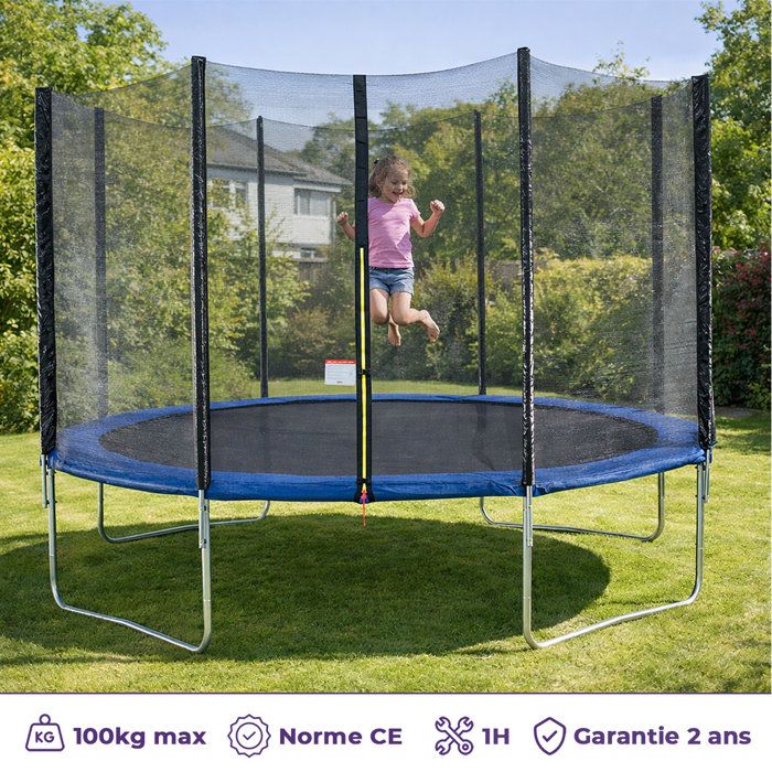 Trampoline Ř 360 cm Bleu MAXI ECO - KANGUI - Avec Filet, Echelle, Couverture de Protection