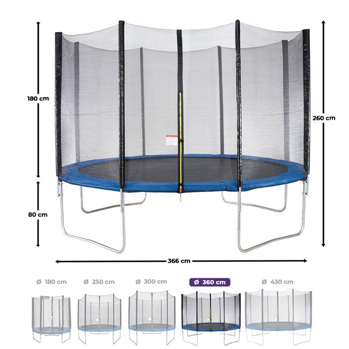 Trampoline Ř 360 cm Bleu MAXI ECO - KANGUI - Avec Filet, Echelle, Couverture de Protection