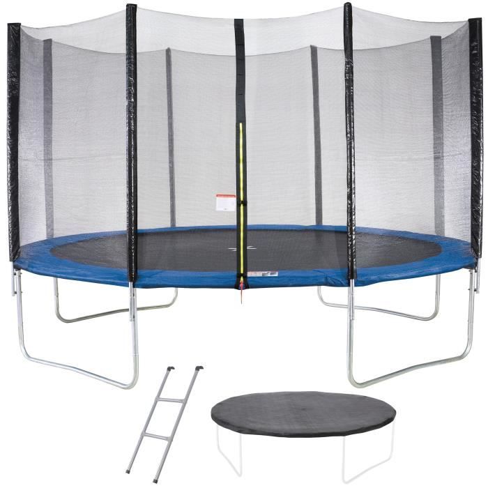Trampoline KANGUI - BLEU Ř 426-430 cm – Enfant – Échelle & Bâche – Certification CE & NF EN 71–14