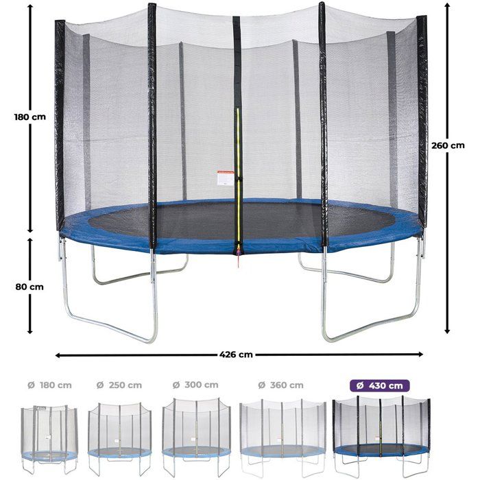 Trampoline KANGUI - BLEU Ř 426-430 cm – Enfant – Échelle & Bâche – Certification CE & NF EN 71–14