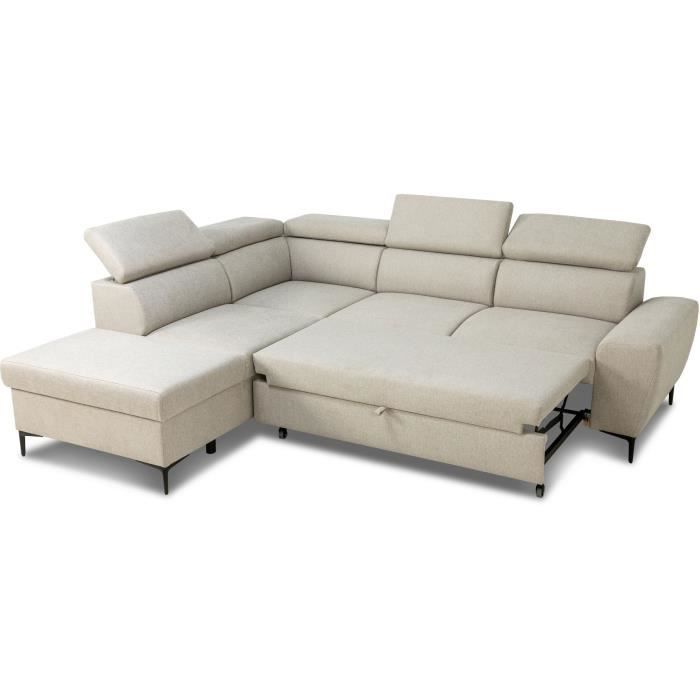 Canapé d'angle convertible réversible avec coffre - 5 places - KASIMIR - Tissu beige - 258 x 79/98 x 219 cm