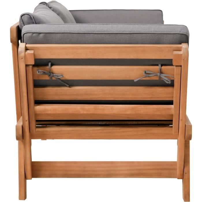 Banquette de jardin convertible en acacia FSC - 2 places - Avec coussins - KAYDA - Gris foncÈ