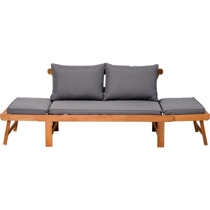 Banquette de jardin convertible en acacia FSC - 2 places - Avec coussins - KAYDA - Gris foncÈ