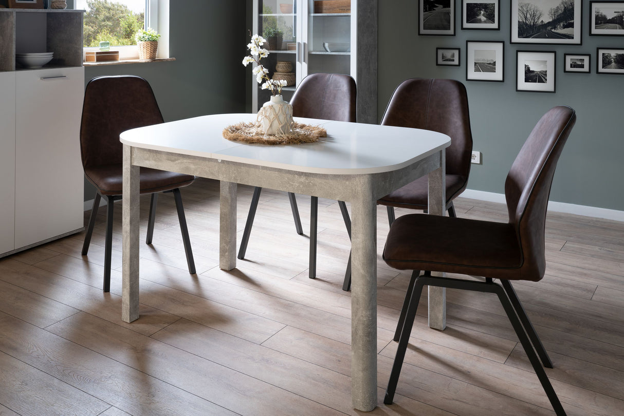 Table a manger extensible - KAYRI - Rectangulaire - Béton / Blanc - 4 a 6 personnes - 120-160 x 76 x 90 cm
