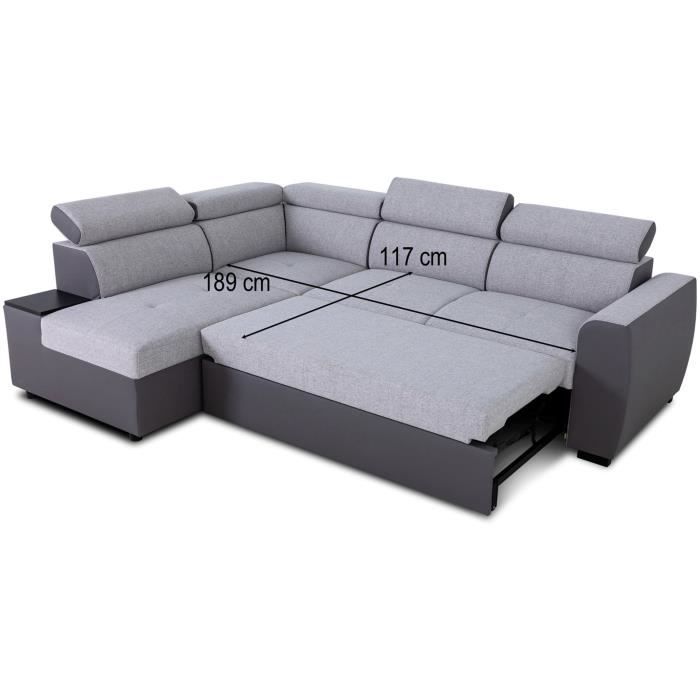 Canapé d'angle convertible réversible - 4/5 places - KELIO - Simili Anthracite / Tissu Gris - 3 tétieres - 245 x 184 x 77/87 cm