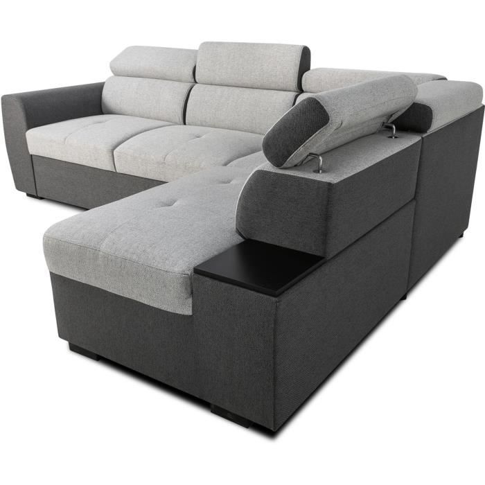 Canapé d'angle convertible réversible - 4/5 places - KELIO - Tissu Anthracite/Gris - 3 tétieres - 245 x 184 x 77/87 cm