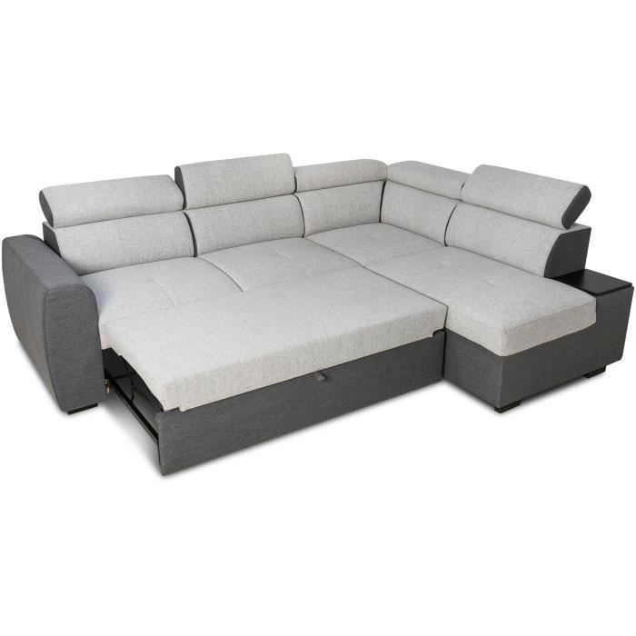 Canapé d'angle convertible réversible - 4/5 places - KELIO - Tissu Anthracite/Gris - 3 tétieres - 245 x 184 x 77/87 cm