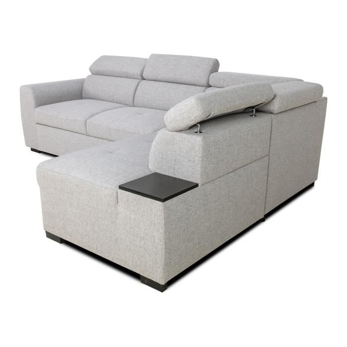 CanapÈ d'angle convertible rÈversible - 4/5 places - KELIO - Tissu Gris - 3 tÈtieres - 245 x 184 x 77/87 cm