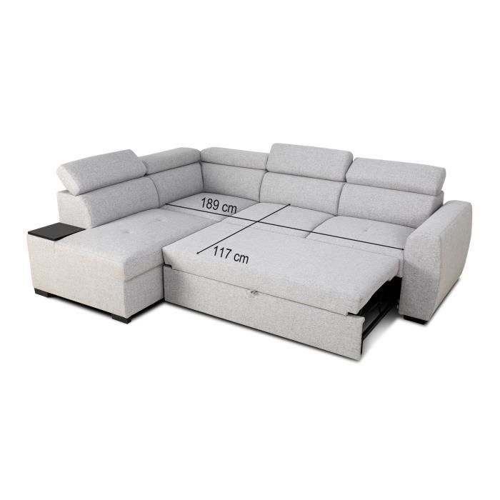 Canapé d'angle convertible réversible - 4/5 places - KELIO - Tissu Gris - 3 tétieres - 245 x 184 x 77/87 cm