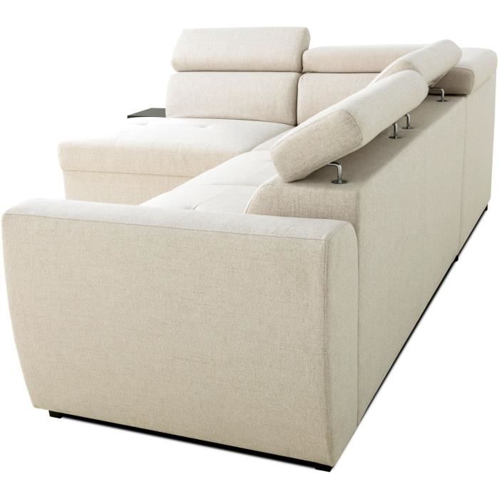 CanapÈ d'angle convertible rÈversible - 4/5 places - KELIO - Tissu Beige - 3 tÈtieres - 245 x 184 x 77/87 cm