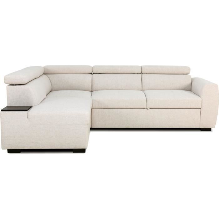 Canapé d'angle convertible réversible - 4/5 places - KELIO - Tissu Beige - 3 tétieres - 245 x 184 x 77/87 cm