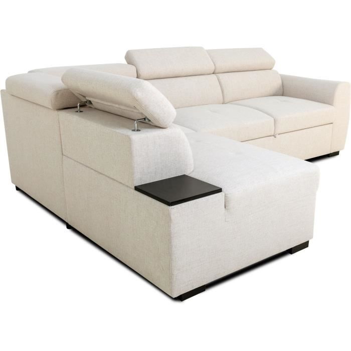 Canapé d'angle convertible réversible - 4/5 places - KELIO - Tissu Beige - 3 tétieres - 245 x 184 x 77/87 cm