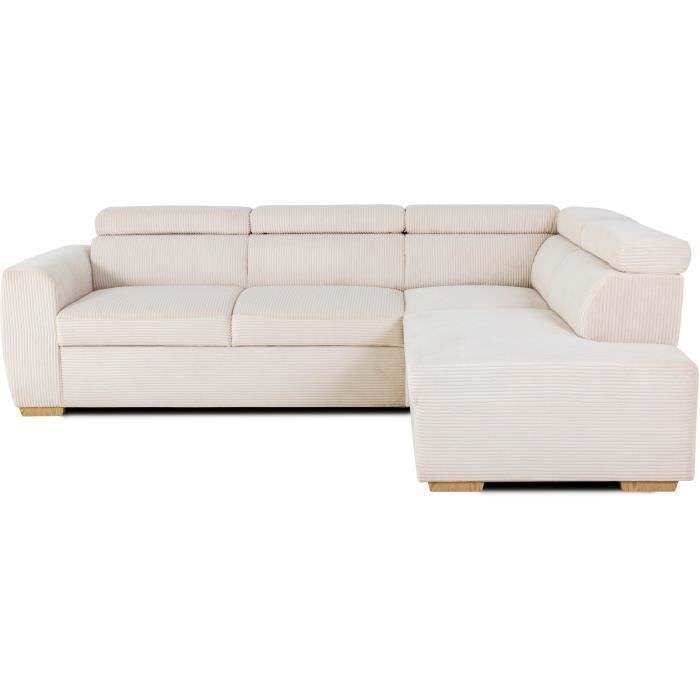 Canapé d'angle convertible réversible - 4/5 places - KELIO - Velours côtelé beige - 245 x 184 x 77/87cm