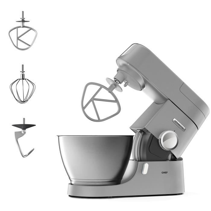 Robot pâtissier Chef - KENWOOD - KVC3100S - Bol Inox 4,6 L - Pétrin, fouet et batteur inclus - 1000 W - Argent