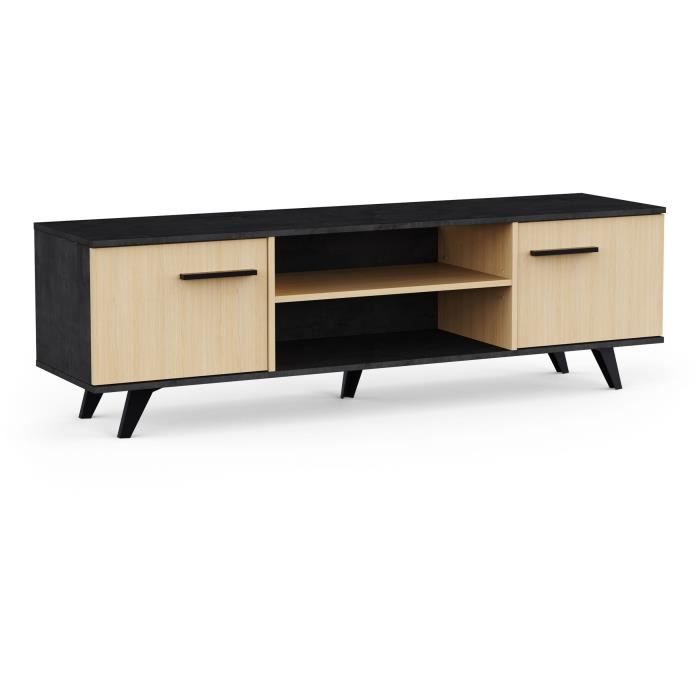 Ensemble salon - Banc TV, Table basse, Buffet haut - KENT - Chene de fil / Sidewalk - DEMEYERE