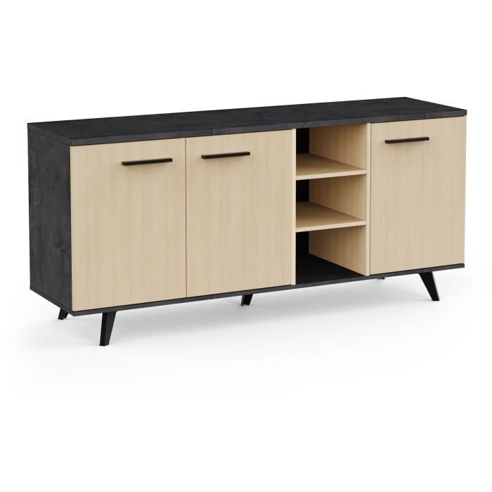 Ensemble séjour - Enfilade, Buffet haut, Table - KENT - Chene de fil / Sidewalk - DEMEYERE