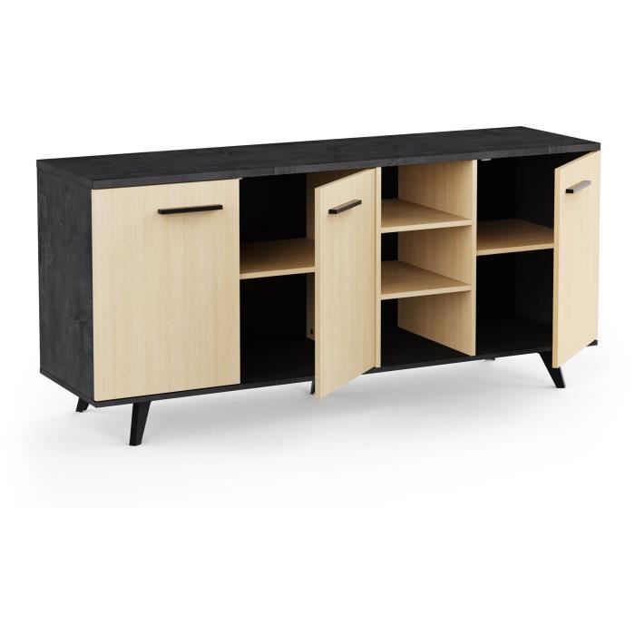 Ensemble séjour - Enfilade, Buffet haut, Table - KENT - Chene de fil / Sidewalk - DEMEYERE