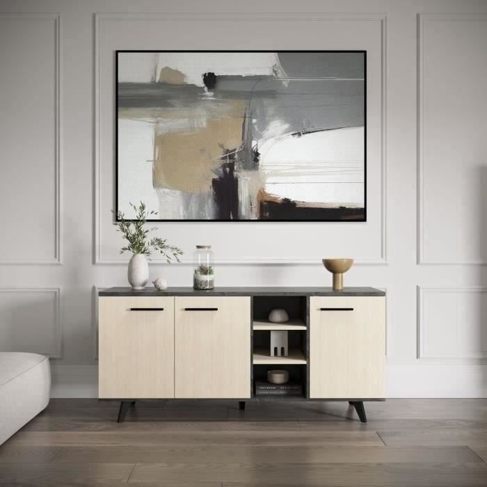 Enfilade Buffet - KENT - Chene de fil / Sidewalk - 3 portes ouvrantes - 3 niches - L 160,7x l 43,9x H73,3 cm - DEMEYERE