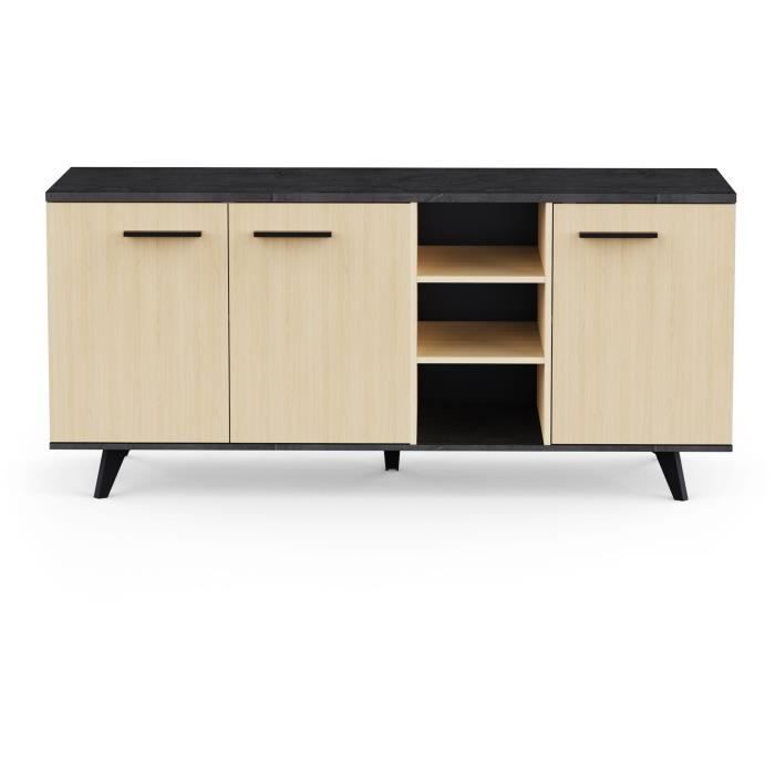 Enfilade Buffet - KENT - Chene de fil / Sidewalk - 3 portes ouvrantes - 3 niches - L 160,7x l 43,9x H73,3 cm - DEMEYERE