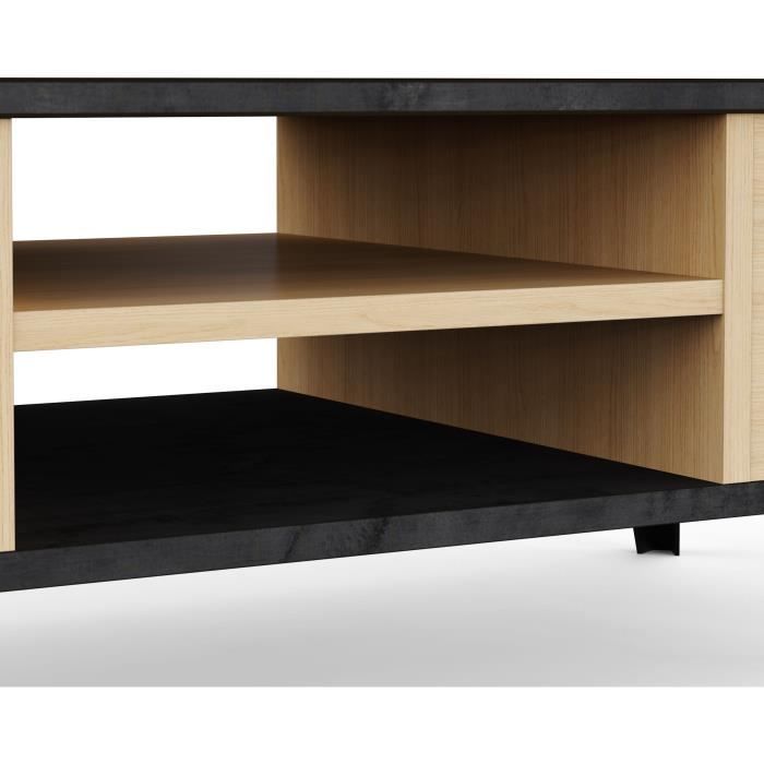 Table basse - KENT - Rectangulaire - Chene de file / Sidewalk - 2 tiroirs - 1 rayon - Pieds - 106,6 x 50,1 x 35,2 cm