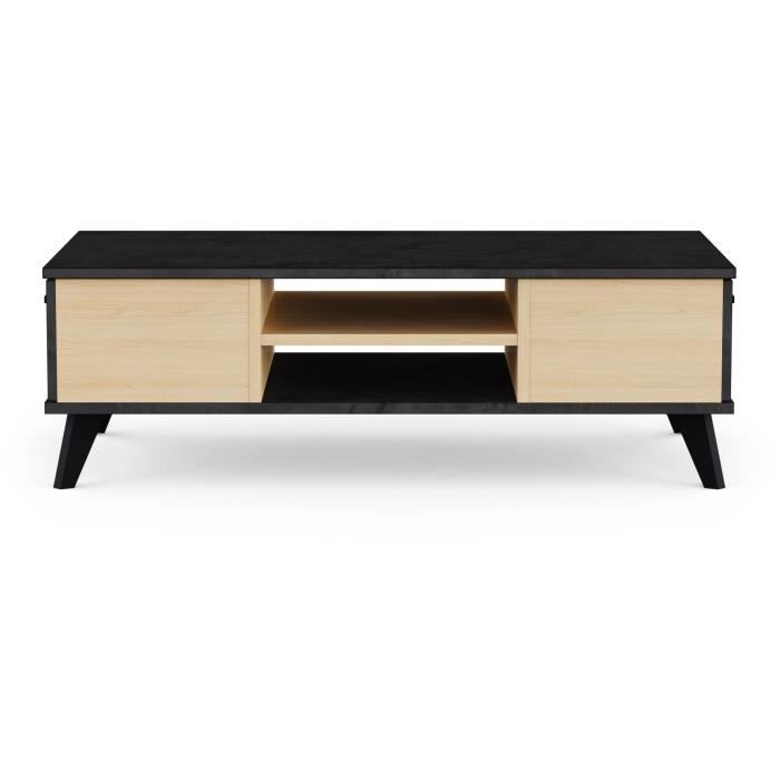 Table basse - KENT - Rectangulaire - Chene de file / Sidewalk - 2 tiroirs - 1 rayon - Pieds - 106,6 x 50,1 x 35,2 cm