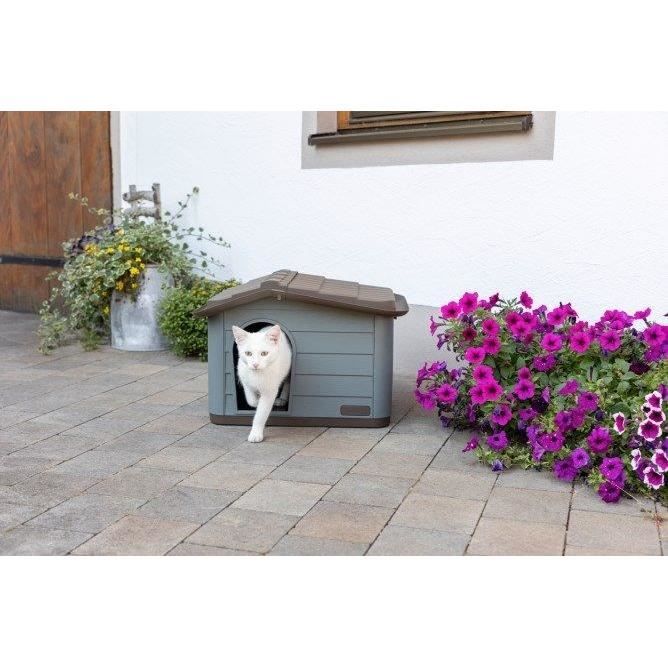 KERBL Niche extérieure en plastique pour chats ou chien Taille M - 75 x 59 x 55 cm- Gris et marron -