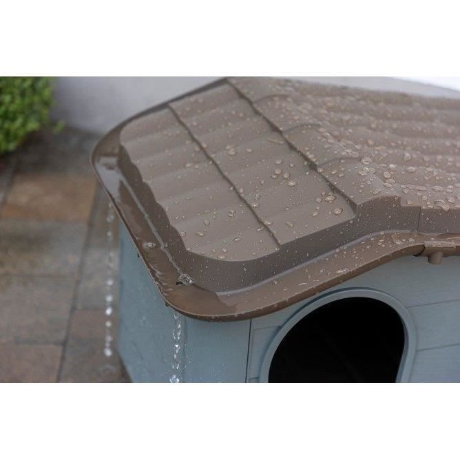 KERBL Niche extérieure en plastique pour chats ou chien Taille M - 75 x 59 x 55 cm- Gris et marron -