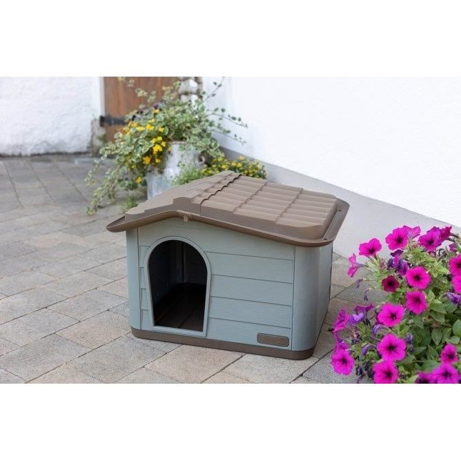 KERBL Niche extérieure en plastique pour chats ou chien Taille M - 75 x 59 x 55 cm- Gris et marron -