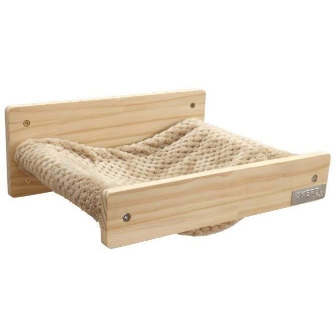 KERBL - Hamac mural pour chats - TIMBER - 38 x 33,5 x 16 cm - Bois massif - Tissu peluche