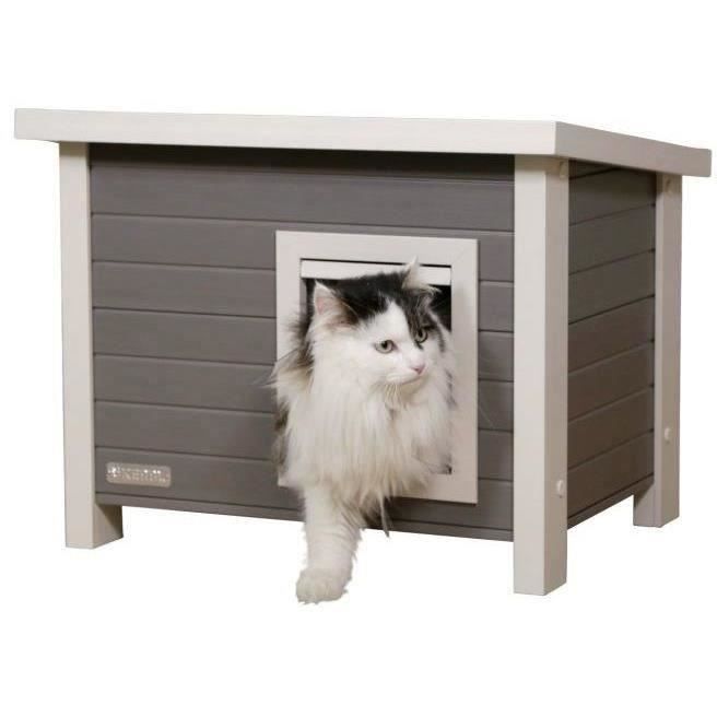 Maison extérieure pour chat en composite, matériau durable - KERBL - ECO Eli - Gris / Blanc - 57 x 45 x 43 cm