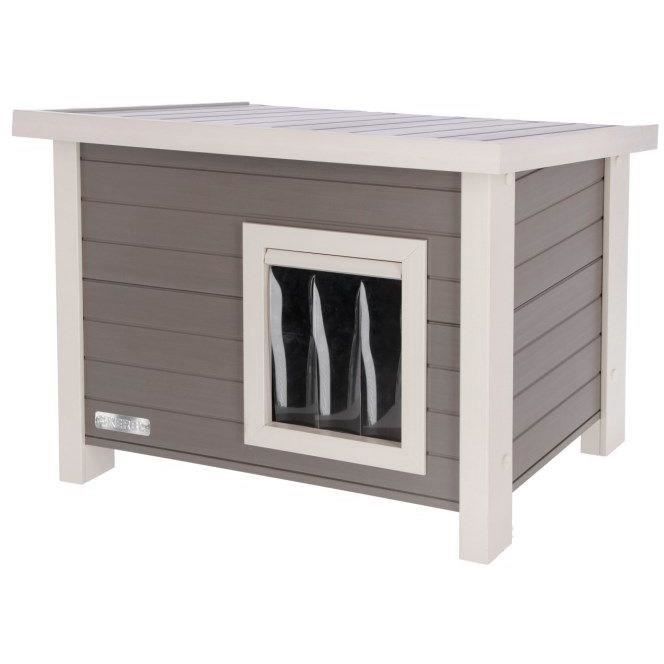 Maison extérieure pour chat - KERBL - ECO Eli - Gris / Blanc - 57 x 45 x 43 cm