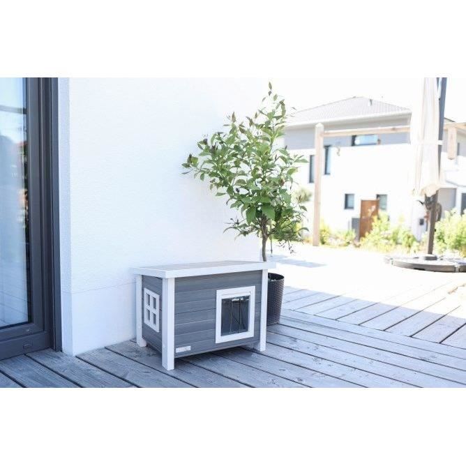 Maison extérieure pour chat en composite, matériau durable - KERBL - ECO Eli - Gris / Blanc - 57 x 45 x 43 cm