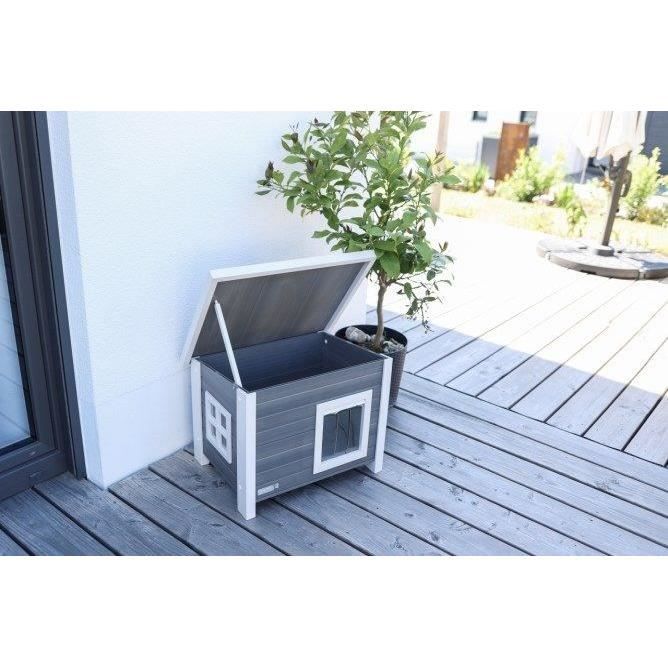 Maison extérieure pour chat en composite, matériau durable - KERBL - ECO Eli - Gris / Blanc - 57 x 45 x 43 cm